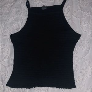 Ribbed Ruffle Black Tank